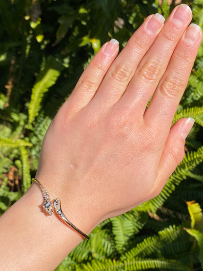 18K gold ruby and diamond leopard bangle.