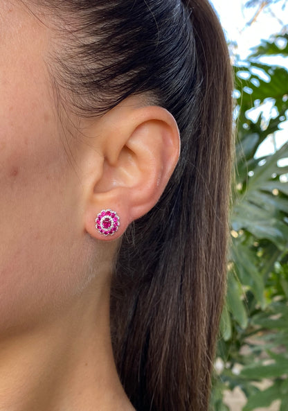 18K gold ruby and diamond earrings.
