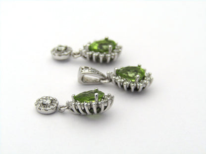 18K gold peridot and diamond earrings and pendant.