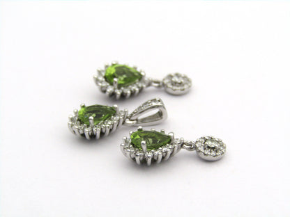 18K gold peridot and diamond earrings and pendant.