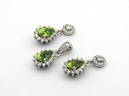 18K gold peridot and diamond earrings and pendant.
