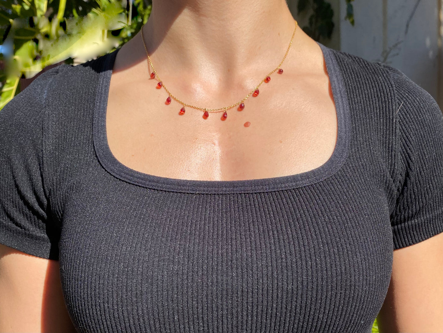 18K gold garnet necklace.