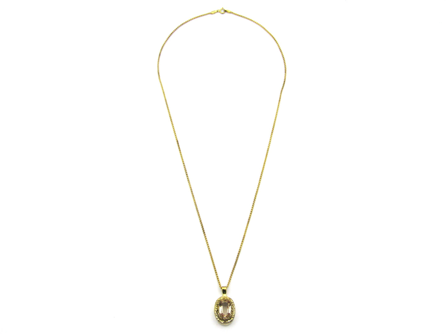 9K gold vintage topaz pendant with Italian chain.