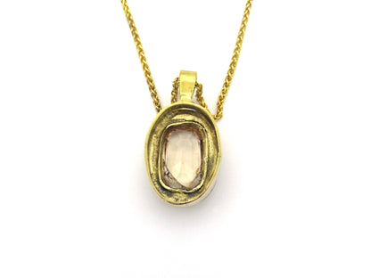9K gold vintage topaz pendant with Italian chain.