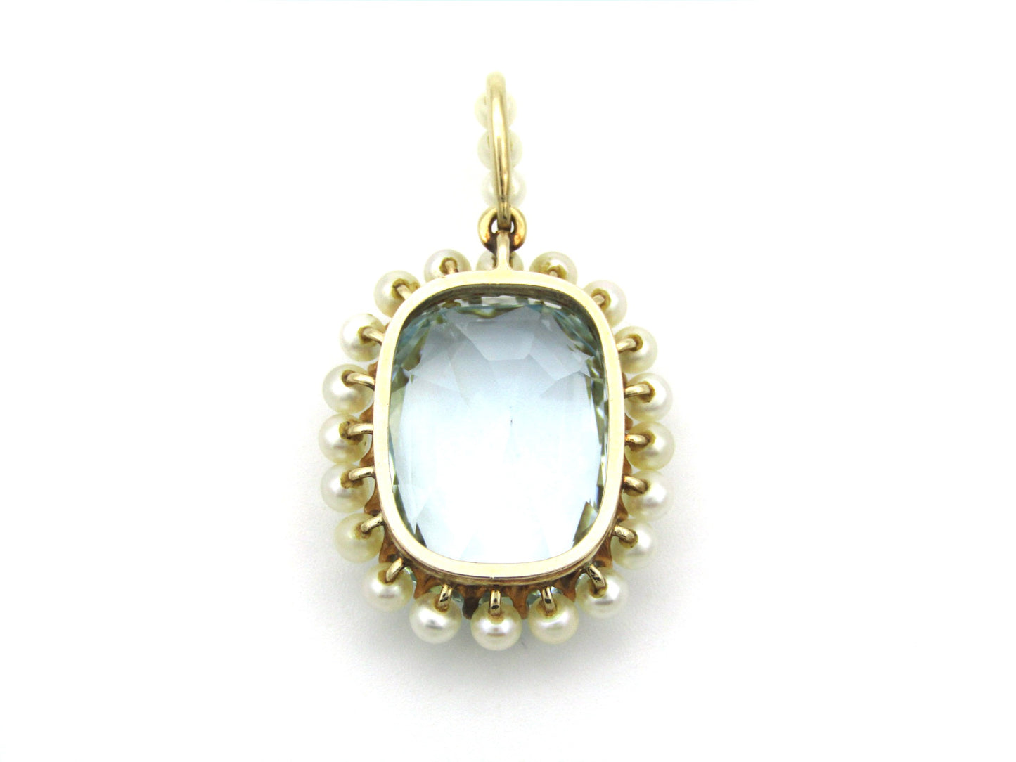 14K gold Victorian aquamarine and seed pearl pendant, circa 1880.