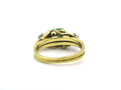 18K gold emerald and diamond ring, circa 1940's.
