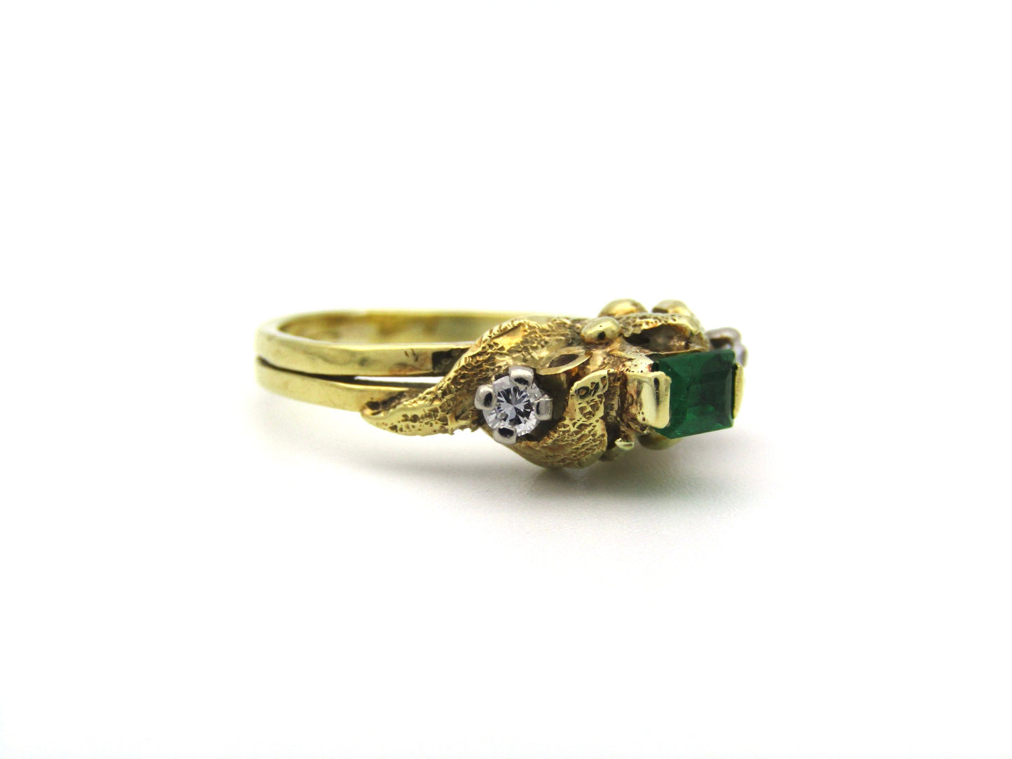 18K gold emerald and diamond ring, circa 1940's.