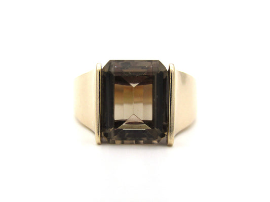 9K gold smoky quartz ring, circa 1970's.