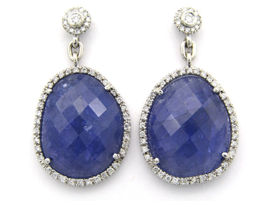 18K gold tanzanite and diamond drop earrings by Jack Friedman.