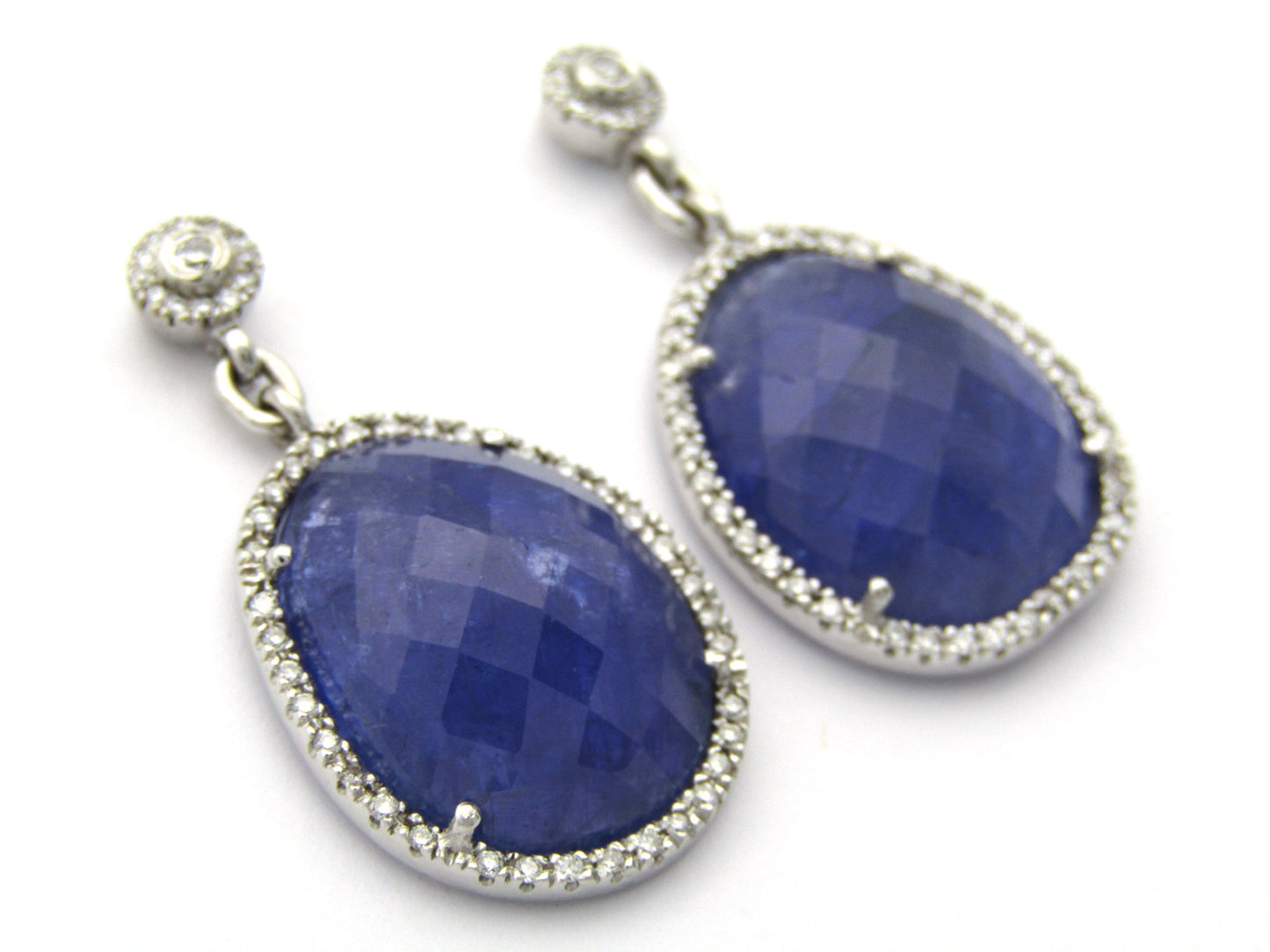 18K gold tanzanite and diamond drop earrings by Jack Friedman.