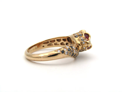 18K gold ruby and diamond leopard ring.