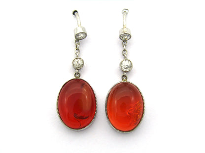 18K gold Art Deco amber and diamond earrings, circa 1920's.