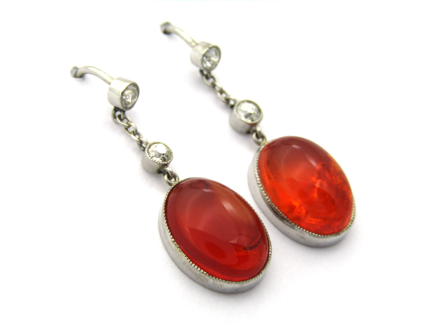 18K gold Art Deco amber and diamond earrings, circa 1920's.
