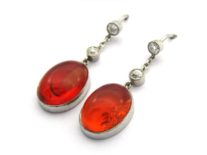 18K gold Art Deco amber and diamond earrings, circa 1920's.