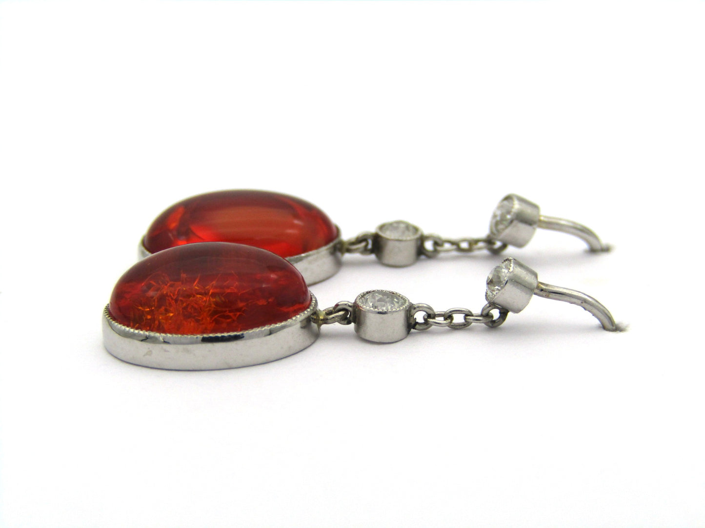18K gold Art Deco amber and diamond earrings, circa 1920's.