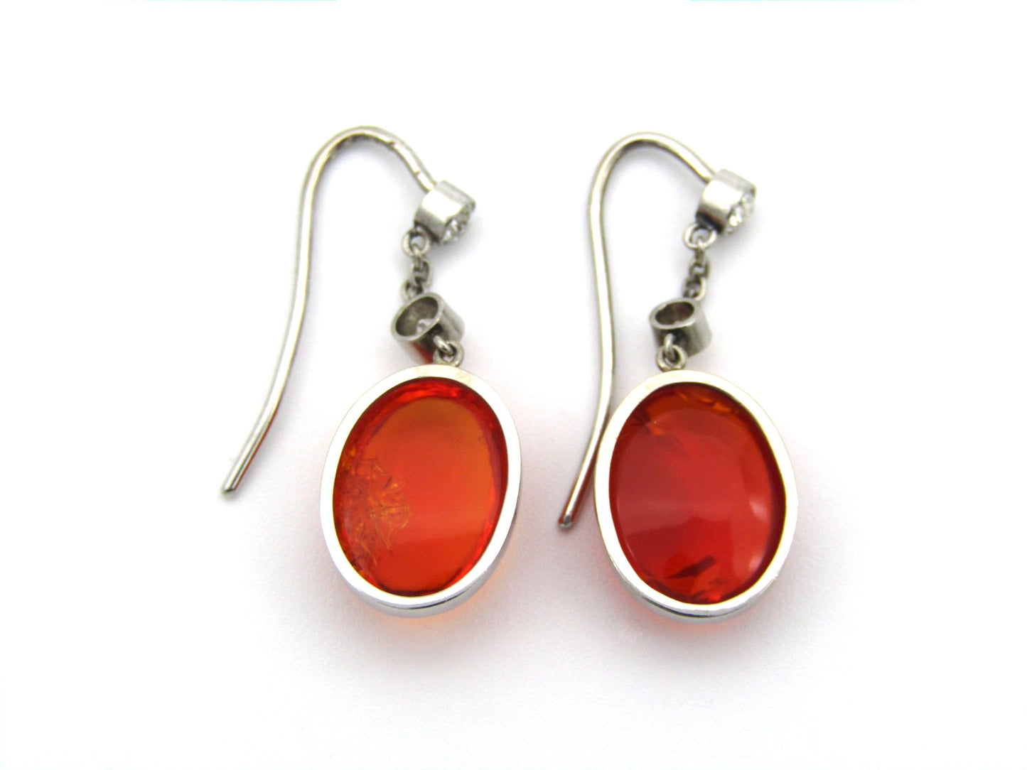 18K gold Art Deco amber and diamond earrings, circa 1920's.