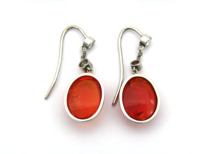 18K gold Art Deco amber and diamond earrings, circa 1920's.