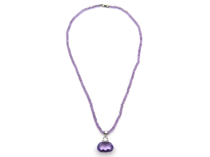 9K gold amethyst handbag pendant with 9K gold amethyst bead necklace.