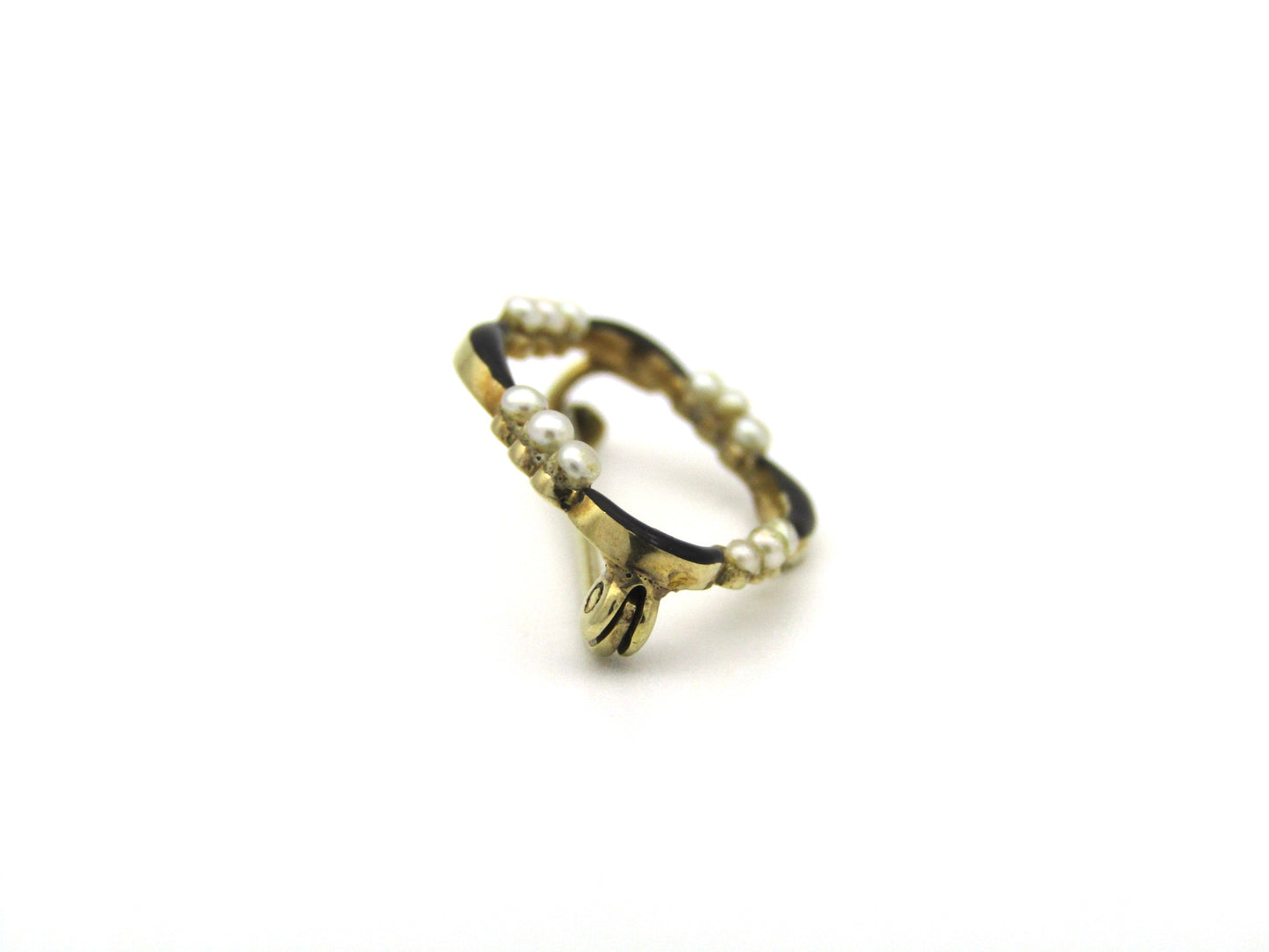14K gold enamel and seed pearl Edwardian brooch, circa 1900's.