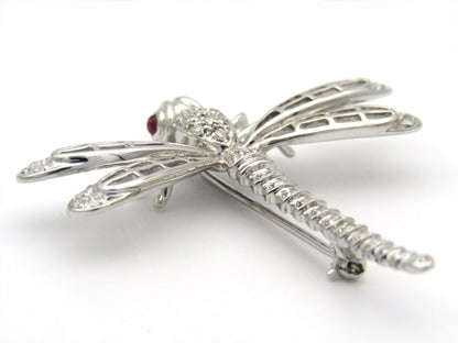 14K gold ruby and diamond dragonfly brooch, circa 1940's.