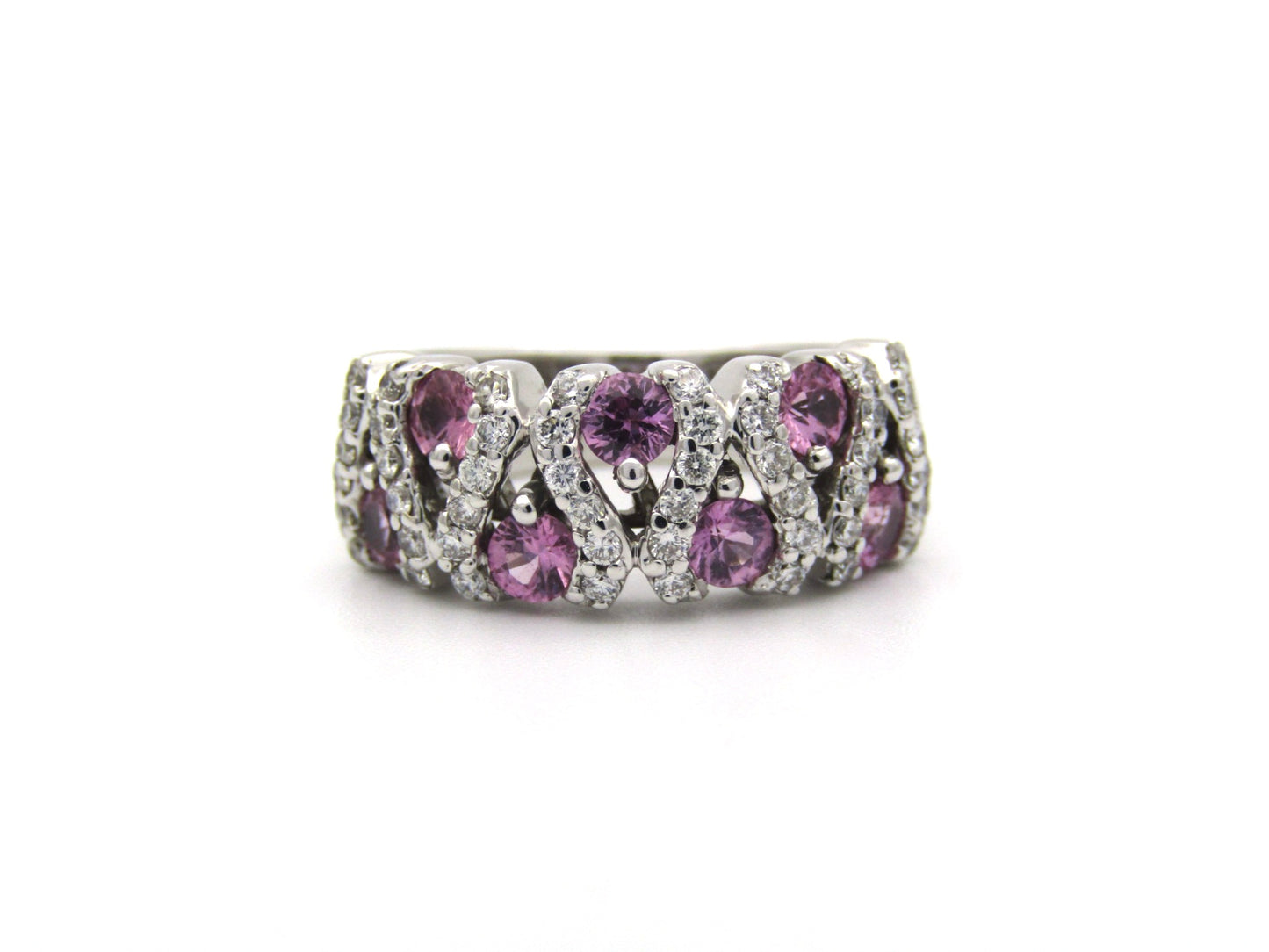 18K gold pink sapphire and diamond ring.