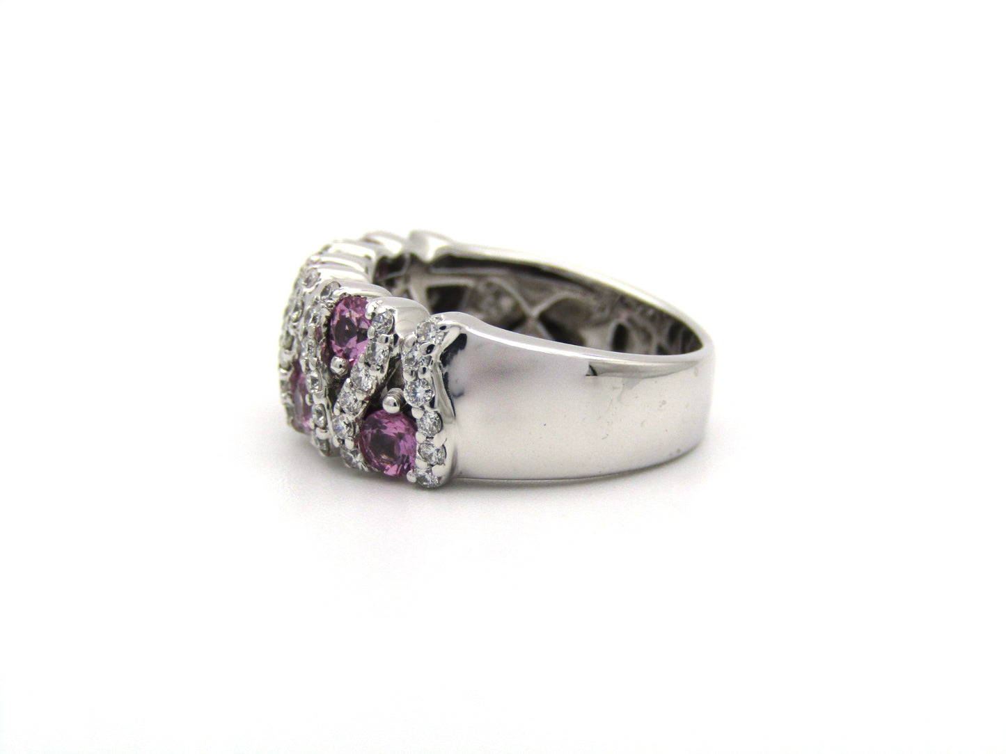 18K gold pink sapphire and diamond ring.