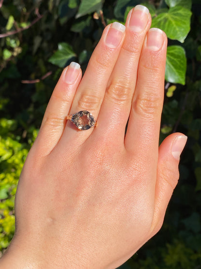 9K gold smoky quartz ring, circa 1970's.