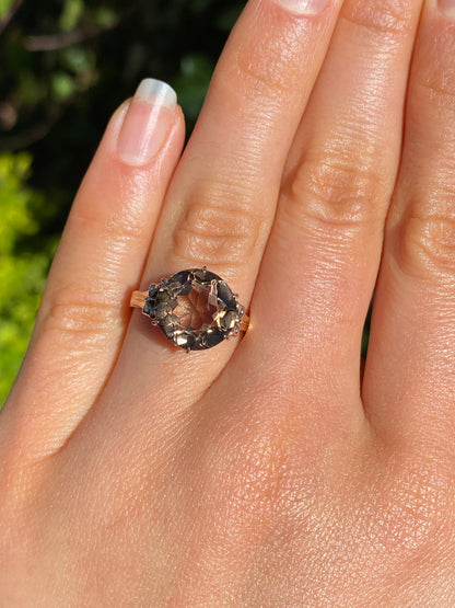 9K gold smoky quartz ring, circa 1970's.