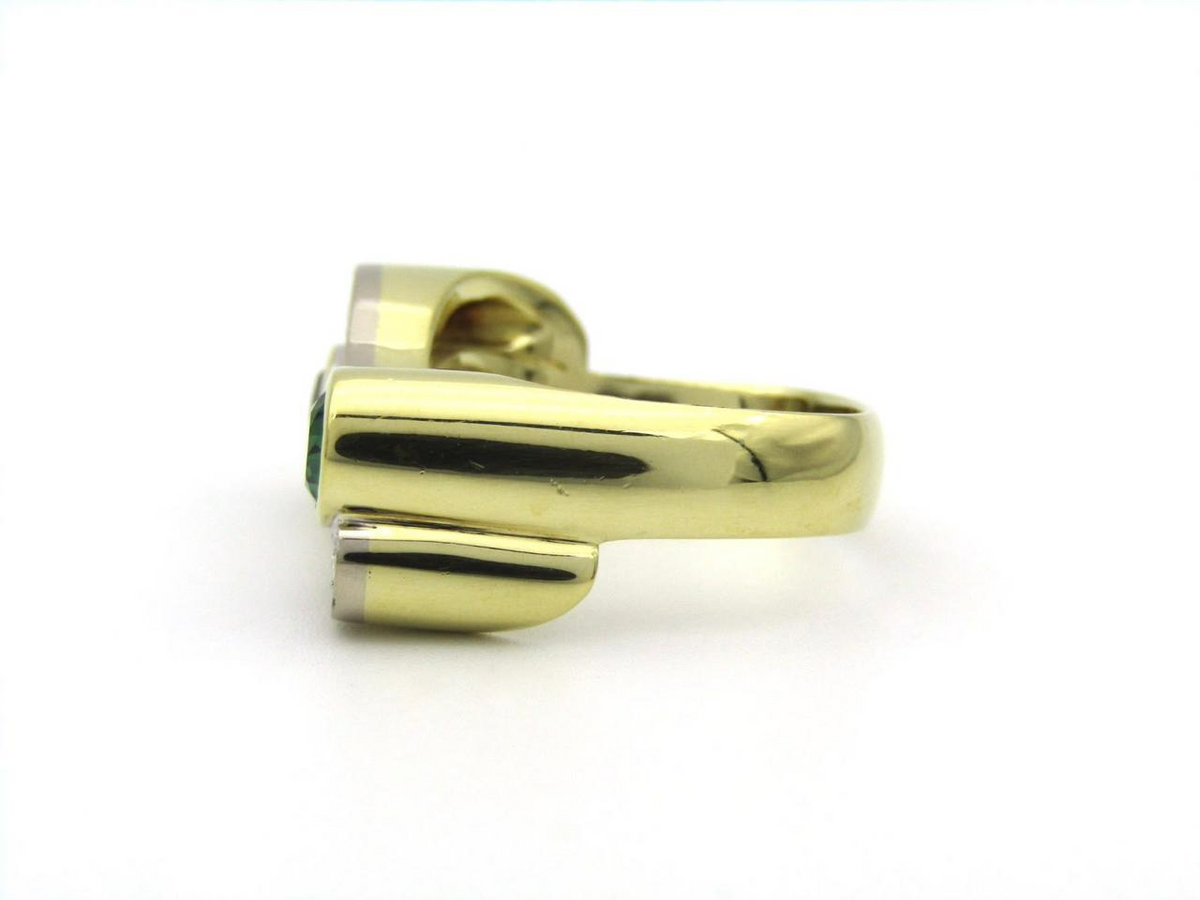 18K gold, green tourmaline and diamond ring by Uwe Koetter, circa 1990
