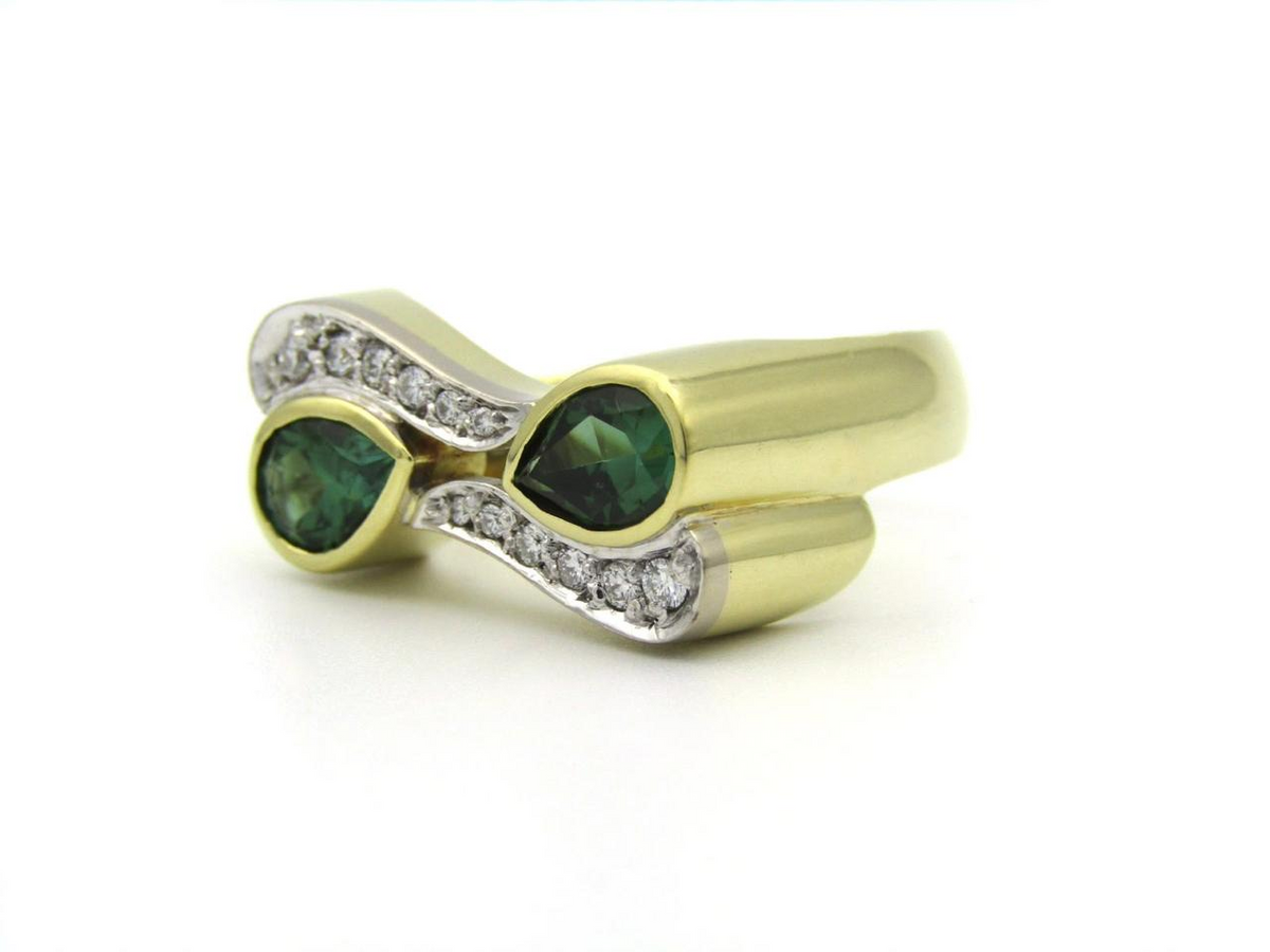 18K gold, green tourmaline and diamond ring by Uwe Koetter, circa 1990