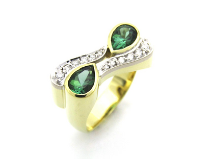 18K gold, green tourmaline and diamond ring by Uwe Koetter, circa 1990