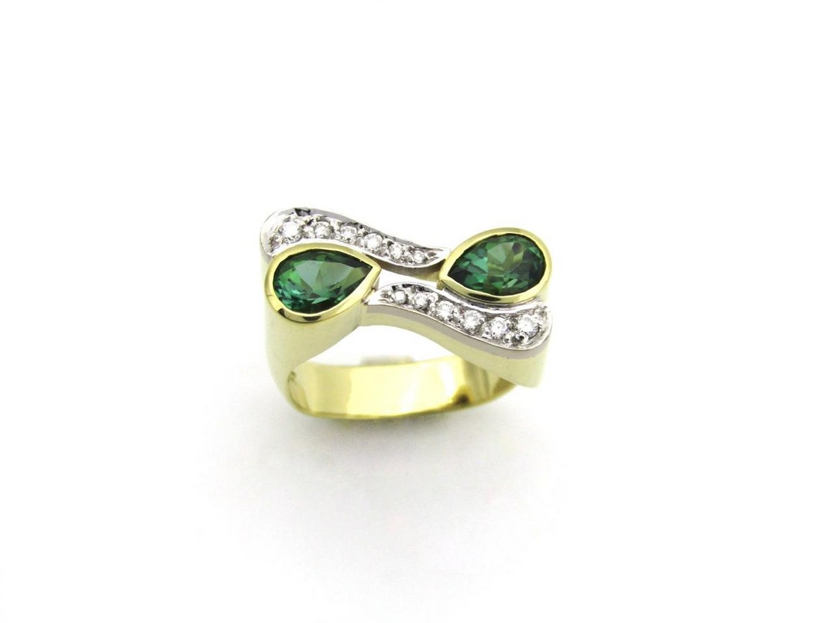 18K gold, green tourmaline and diamond ring by Uwe Koetter, circa 1990