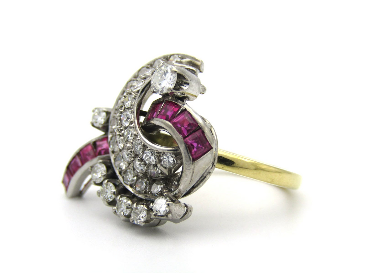 18K gold late Art Deco Burmese ruby and diamond cocktail ring, circa 1930’s.