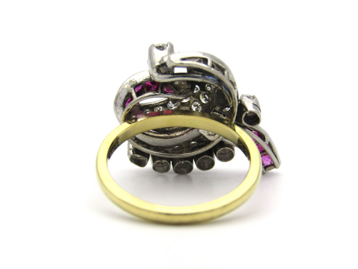 18K gold late Art Deco Burmese ruby and diamond cocktail ring, circa 1930’s.