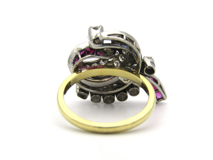 18K gold late Art Deco Burmese ruby and diamond cocktail ring, circa 1930’s.