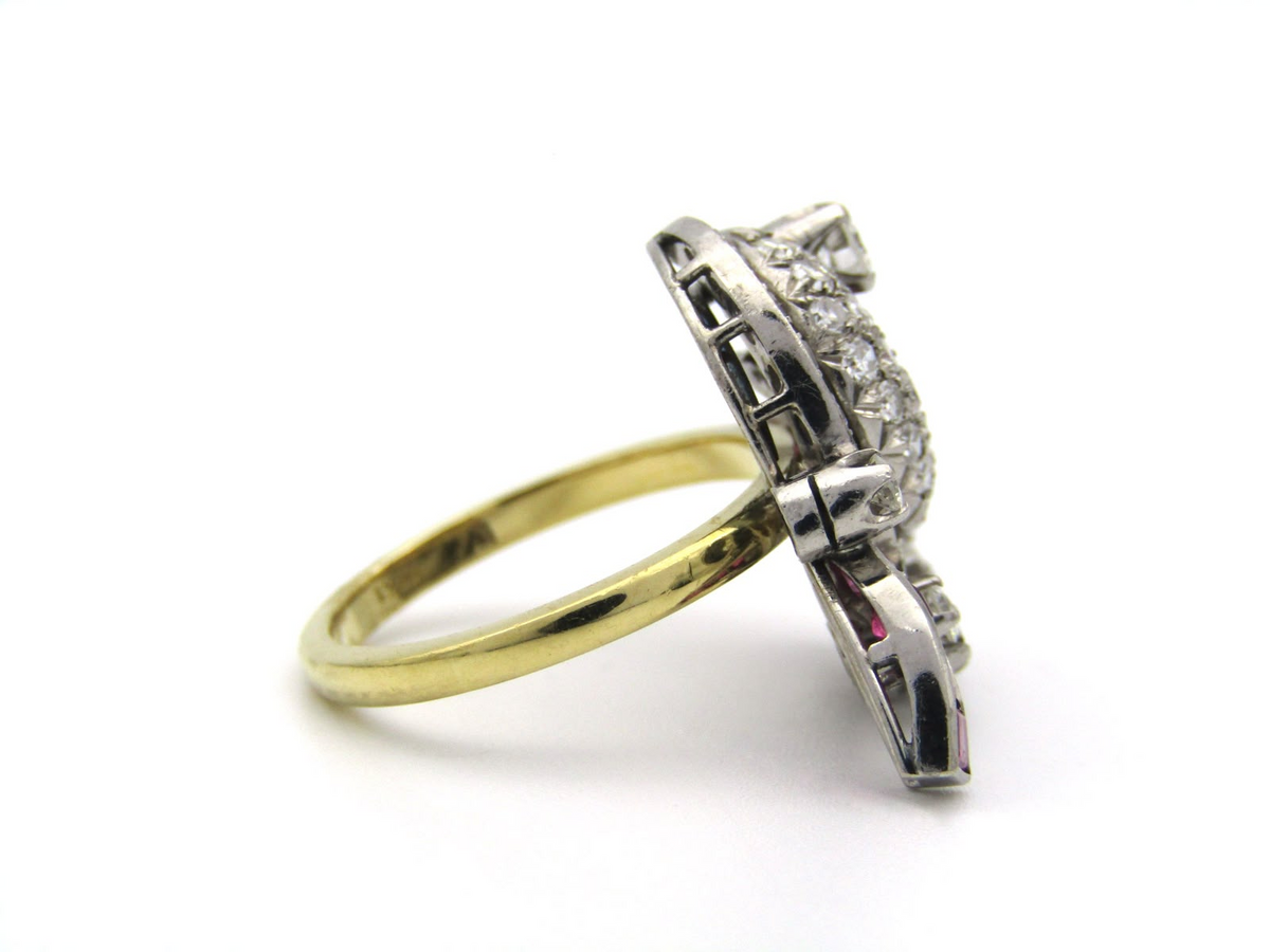 18K gold late Art Deco Burmese ruby and diamond cocktail ring, circa 1930’s.