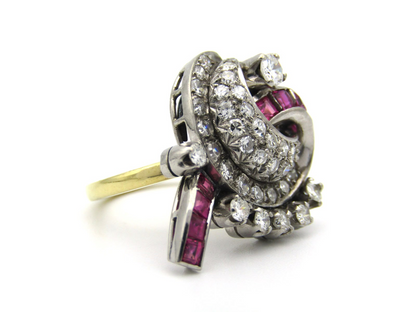 18K gold late Art Deco Burmese ruby and diamond cocktail ring, circa 1930’s.