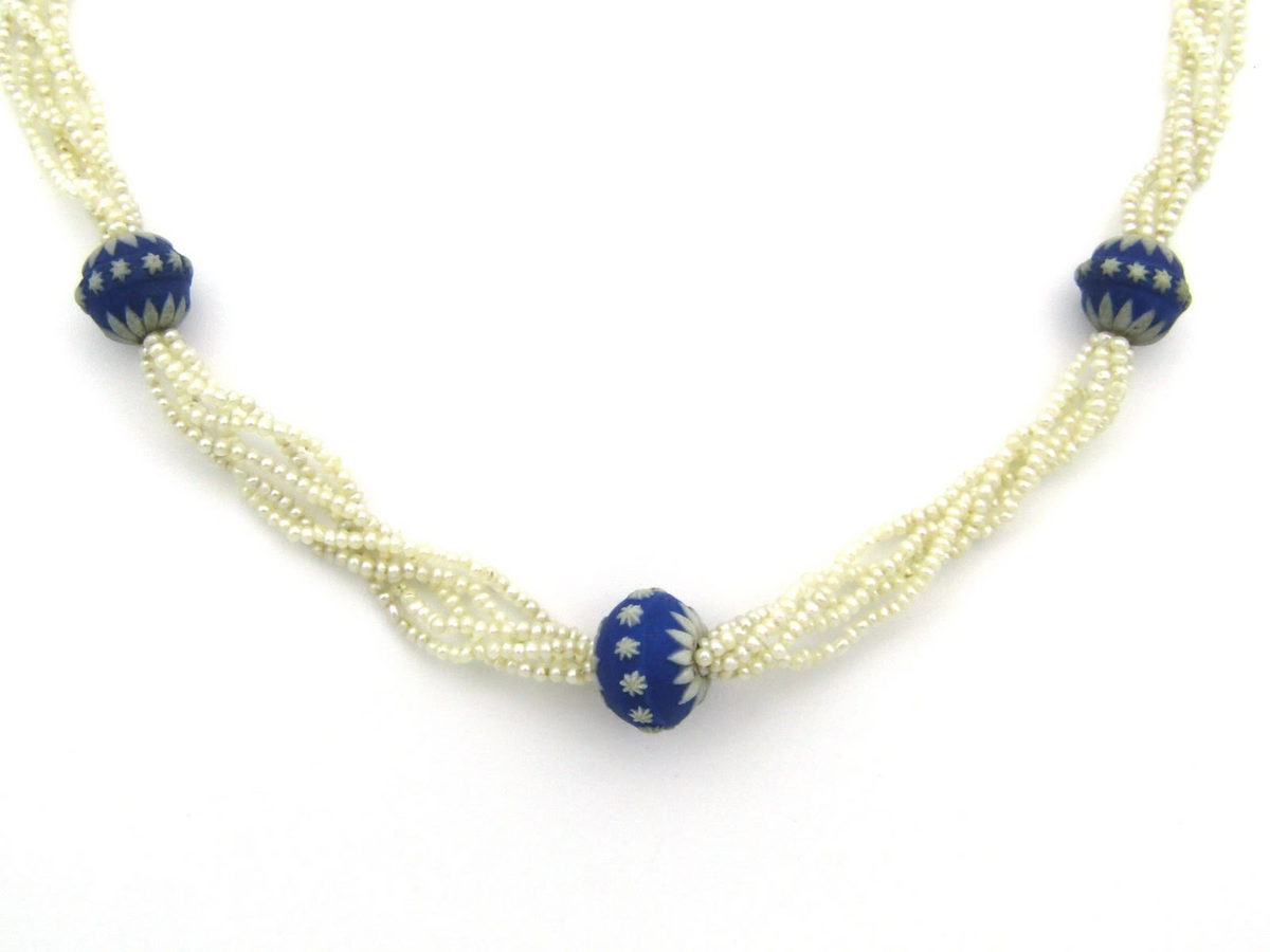 9K gold 5-strand seed pearl necklace, circa 1880