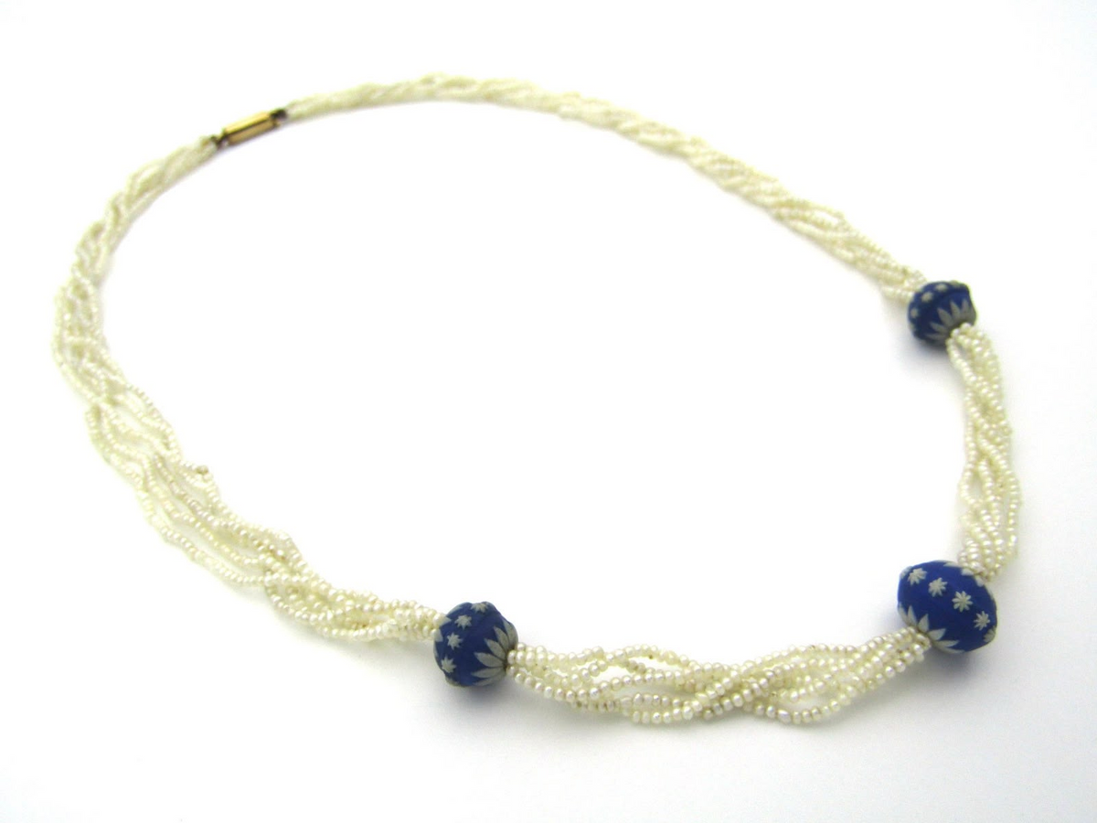 9K gold 5-strand seed pearl necklace, circa 1880