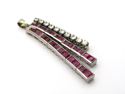 18K gold Art Deco Burmese ruby and diamond articulate pendant, circa 1920's.