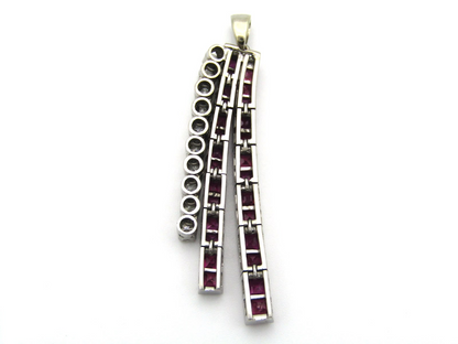 18K gold Art Deco Burmese ruby and diamond articulate pendant, circa 1920's.