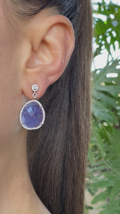 18K gold tanzanite and diamond drop earrings by Jack Friedman.