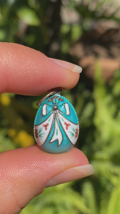 Russian silver enamel egg pendant, circa 1960's