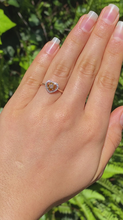 18K gold Orange diamond halo ring.