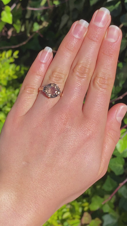 9K gold smoky quartz ring, circa 1970's.