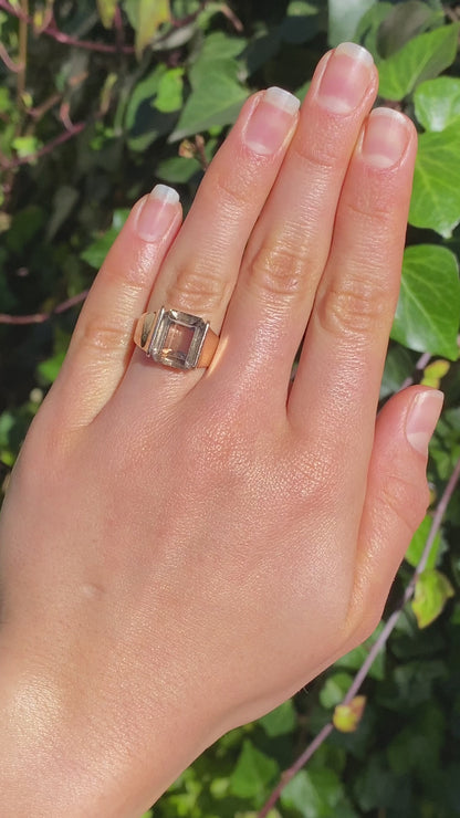 9K gold smoky quartz ring, circa 1970's.