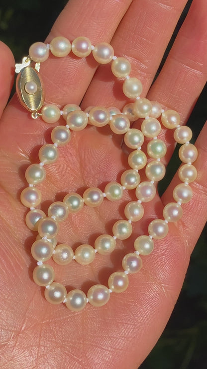 Akoya cultured pearl choker with 9K gold clasp, circa 1950's.