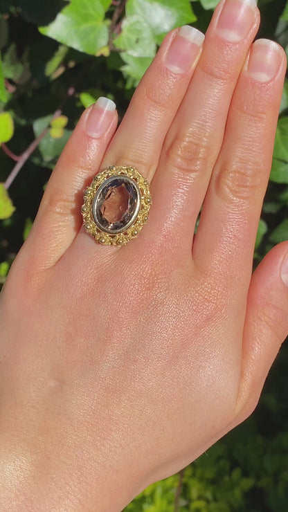 18K gold Italian smoky quartz ring.