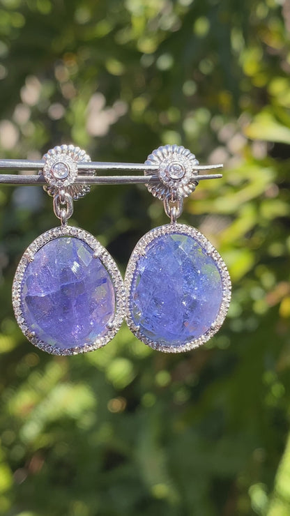 18K gold tanzanite and diamond drop earrings by Jack Friedman.