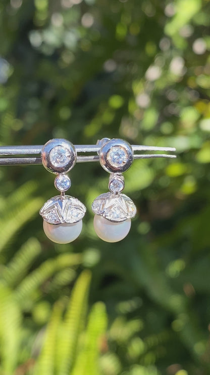 18K gold Akoya pearl and CZ earrings.